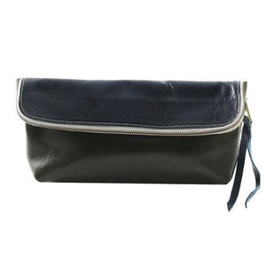 Women's Color Block Leather Clutch Teal Blue